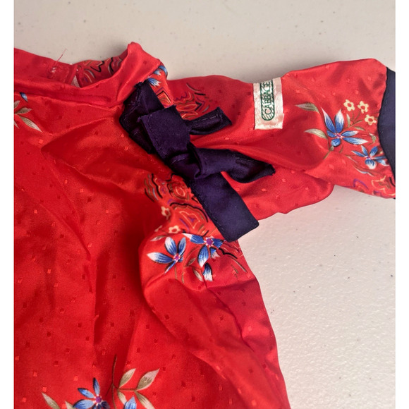 Vintage Coleco Cabbage Patch Kids Oriental Red Silk Flower Print Shirt Top Set - Picture 7 of 11